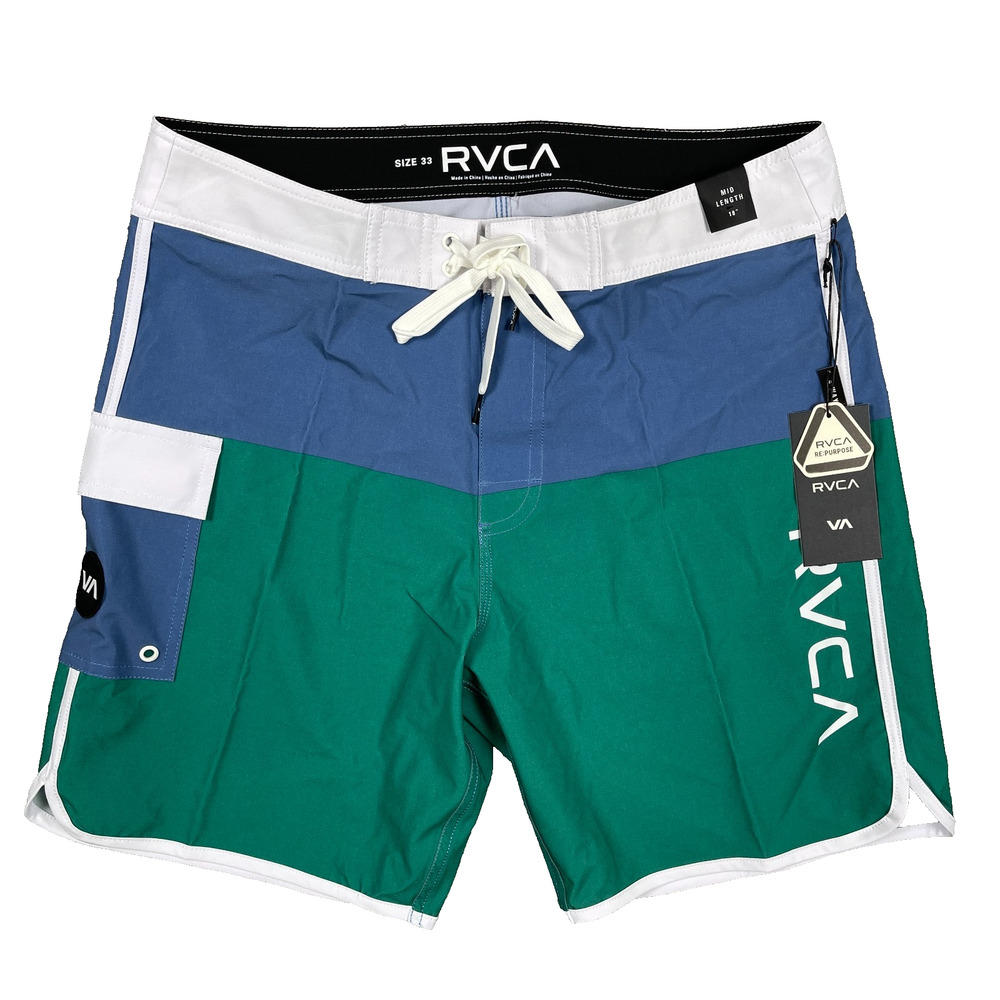 RVCA Board Shorts Men's 33 Colorblock 18" Mid Length Stretch Swim Shorts